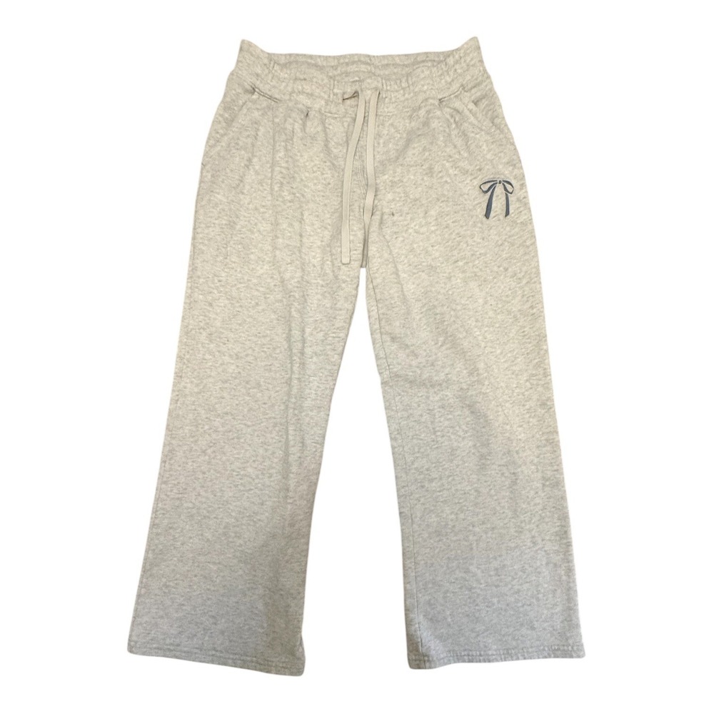 Hollister Women's Gray Wide Leg Sweatpants Embroidered Bow S Small Short Petite